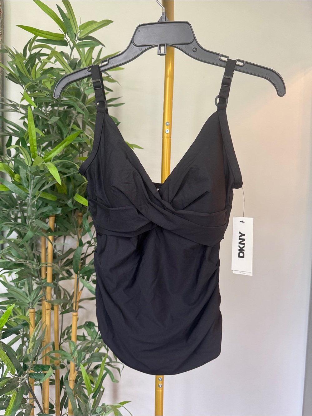 DKNY Black Twist-Front tankini Swim Top NEW M